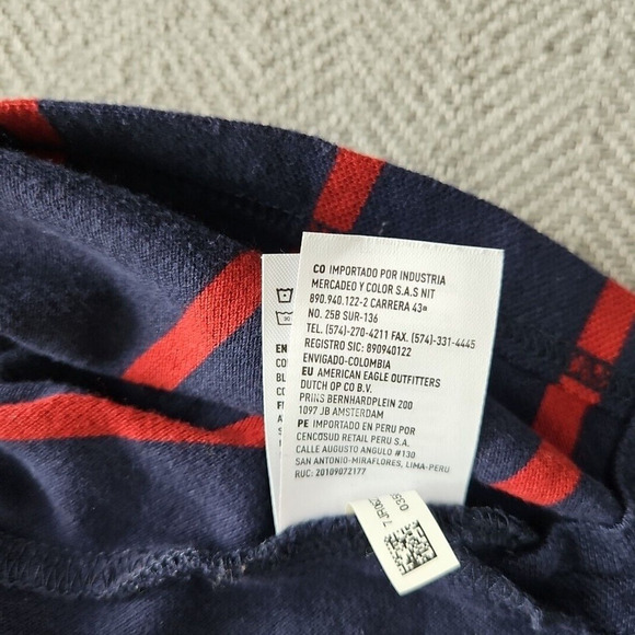 American Eagle Polo Shirt Men's XXL Classic Fit Blue & Red Striped Short Sleeve - Picture 16 of 16
